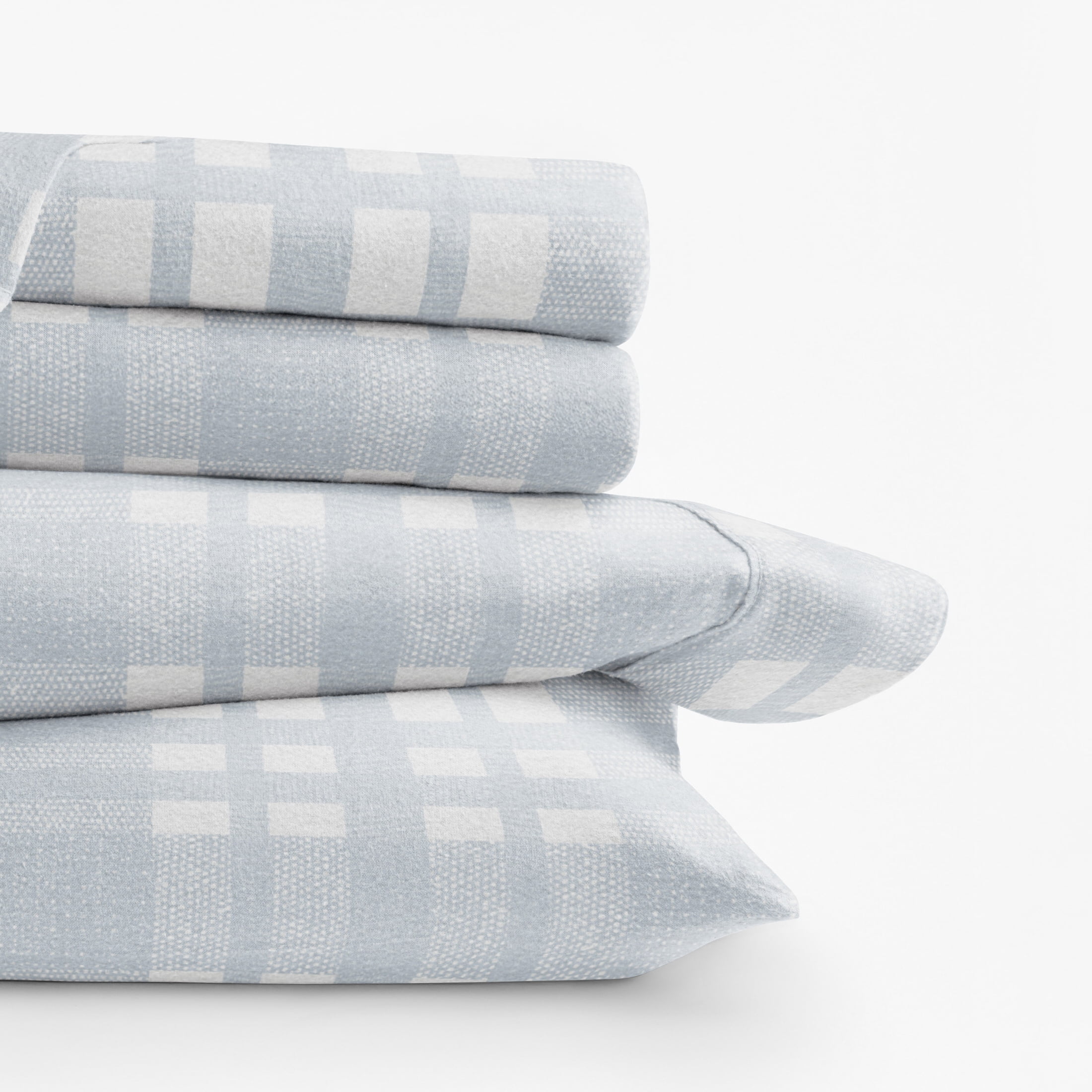Light Blue Woven 4 Piece 100% Cotton Flannel Deep Pocket Sheet Set, Queen, by Noble Linens
