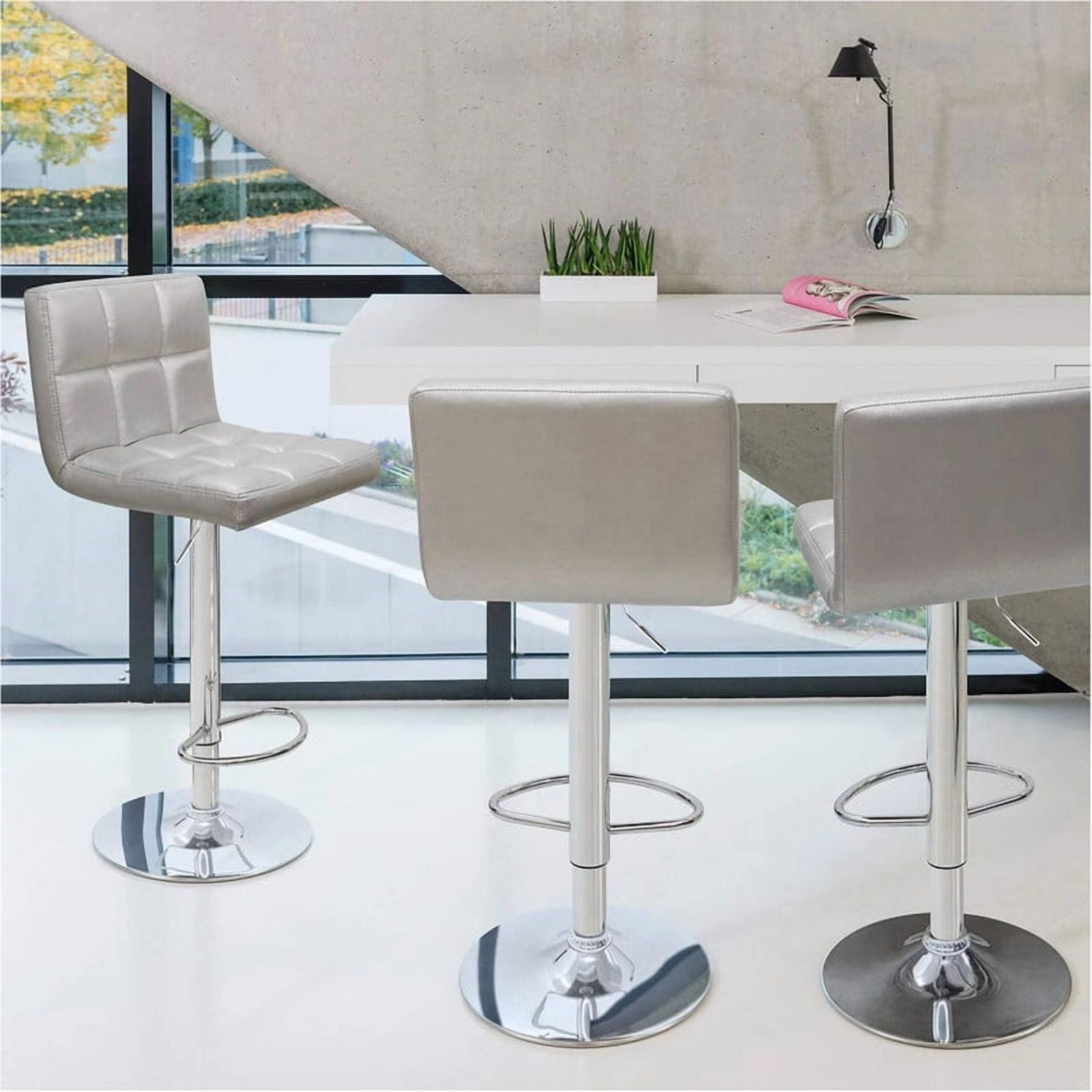 Lacoo Set of 2 Bar Stools Adjustable Swivel Armless Barstools with PU Leather, Sliver