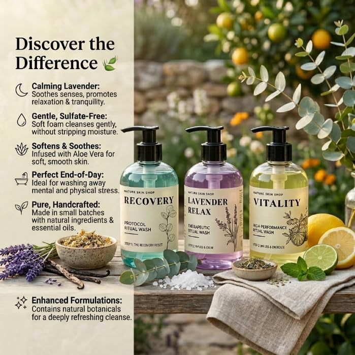 Nature Skin Shop Lavender Relax Ritual Wash Calming Aromatherapy Body Wash Sulfate Free Shower Gel 16 oz
