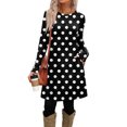 thumbnail image 3 of Women's Fashion Casual Dress with Pockets Decorative Buttons Polka Dot Prints Round Neck Long Sleeves for Spring and Autumn Outings,Dark Purple,L, 3 of 6