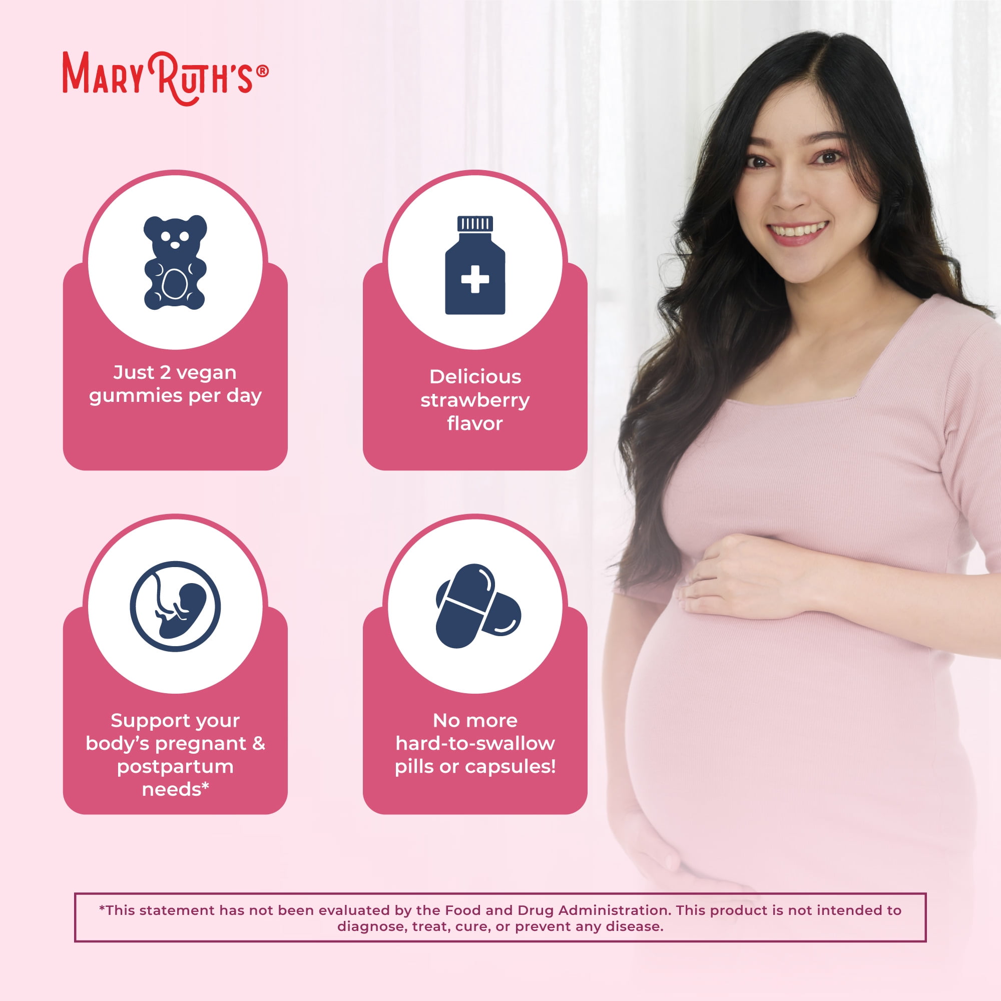 MaryRuth's Prenatal Postnatal Multivitamin Gummies for Women Organic Strawberry Vegan 60 Count