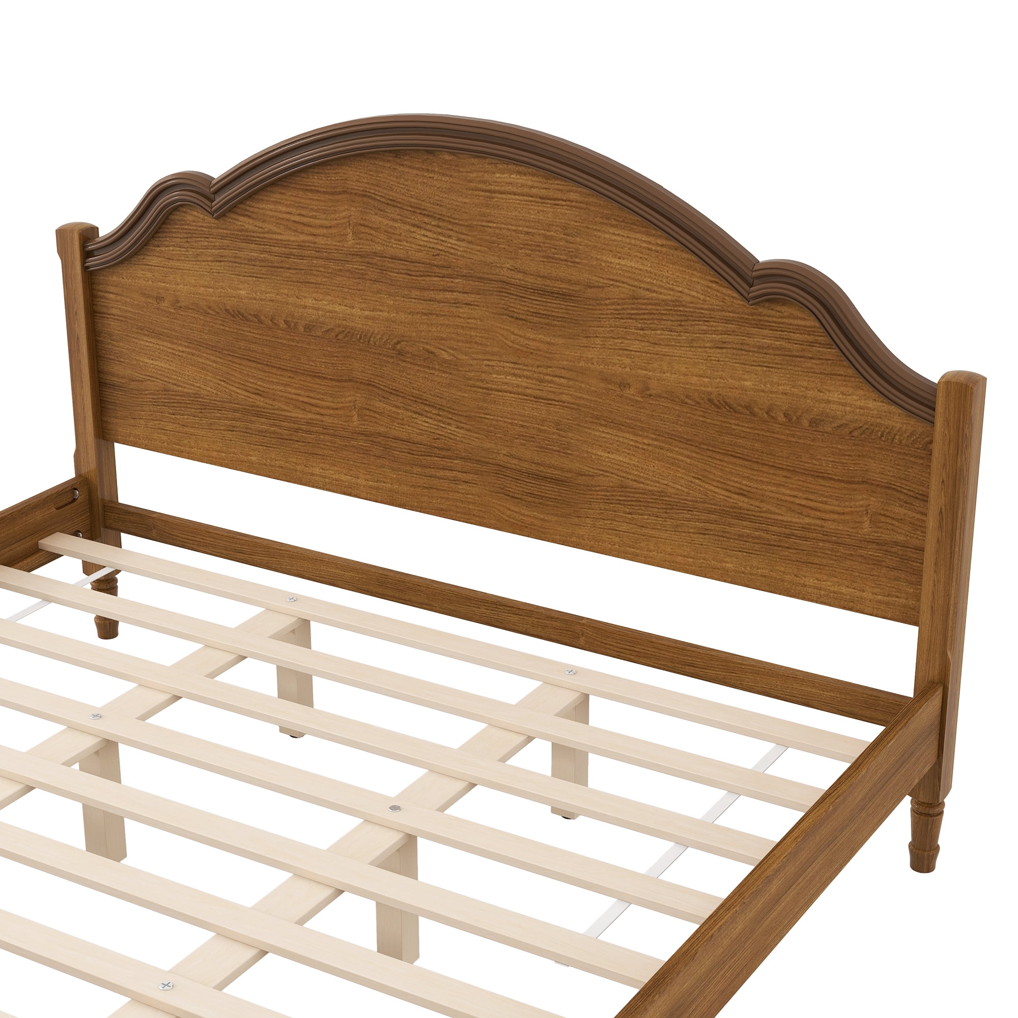 Euroco Wood King Size Platform Bed with Headboard, No Spring Box Needed, Walnut