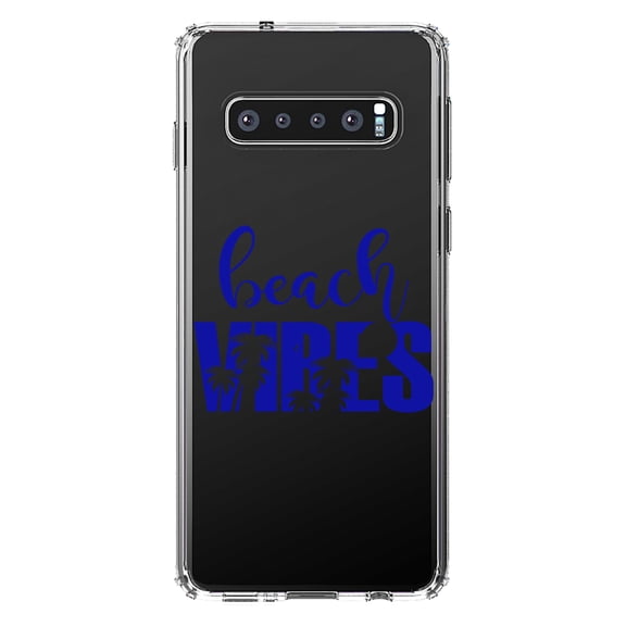 DistinctInk Clear Shockproof Hybrid Case for Samsung Galaxy S10  PLUS (6.4" Screen) - TPU Bumper Acrylic Back Tempered Glass Screen Protector - Beach Vibes
