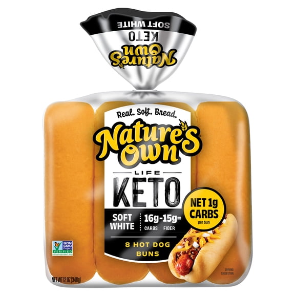 Nature's Own Life Keto Soft White Hotdog Buns, Non-GMO Keto Hotdog Buns, Keto Bread Buns, 8 Count