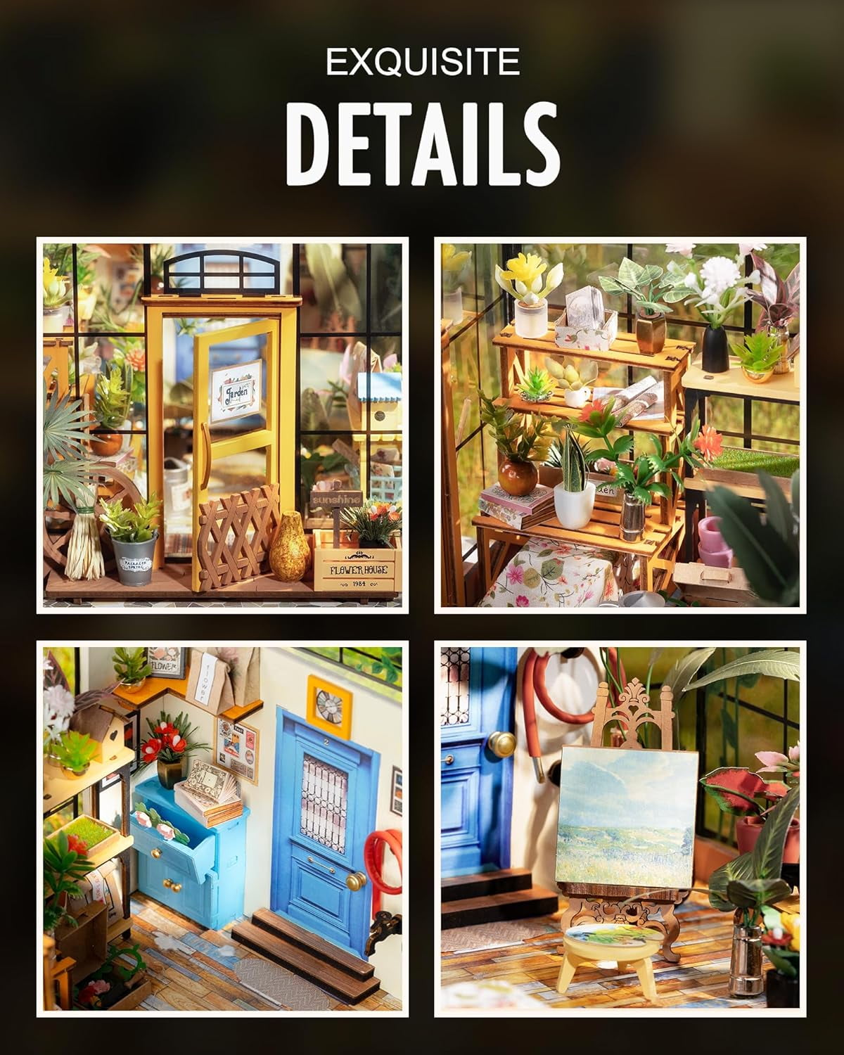 Rolife Cathy's Greenhouse DIY Miniature House Kit, Transparent Arch Greenhouse Model with Plants & Furniture for Adults, No-Glue Assembly Pre-Colored Wooden Craft Kit, Home Decor Gift for Plant Lover