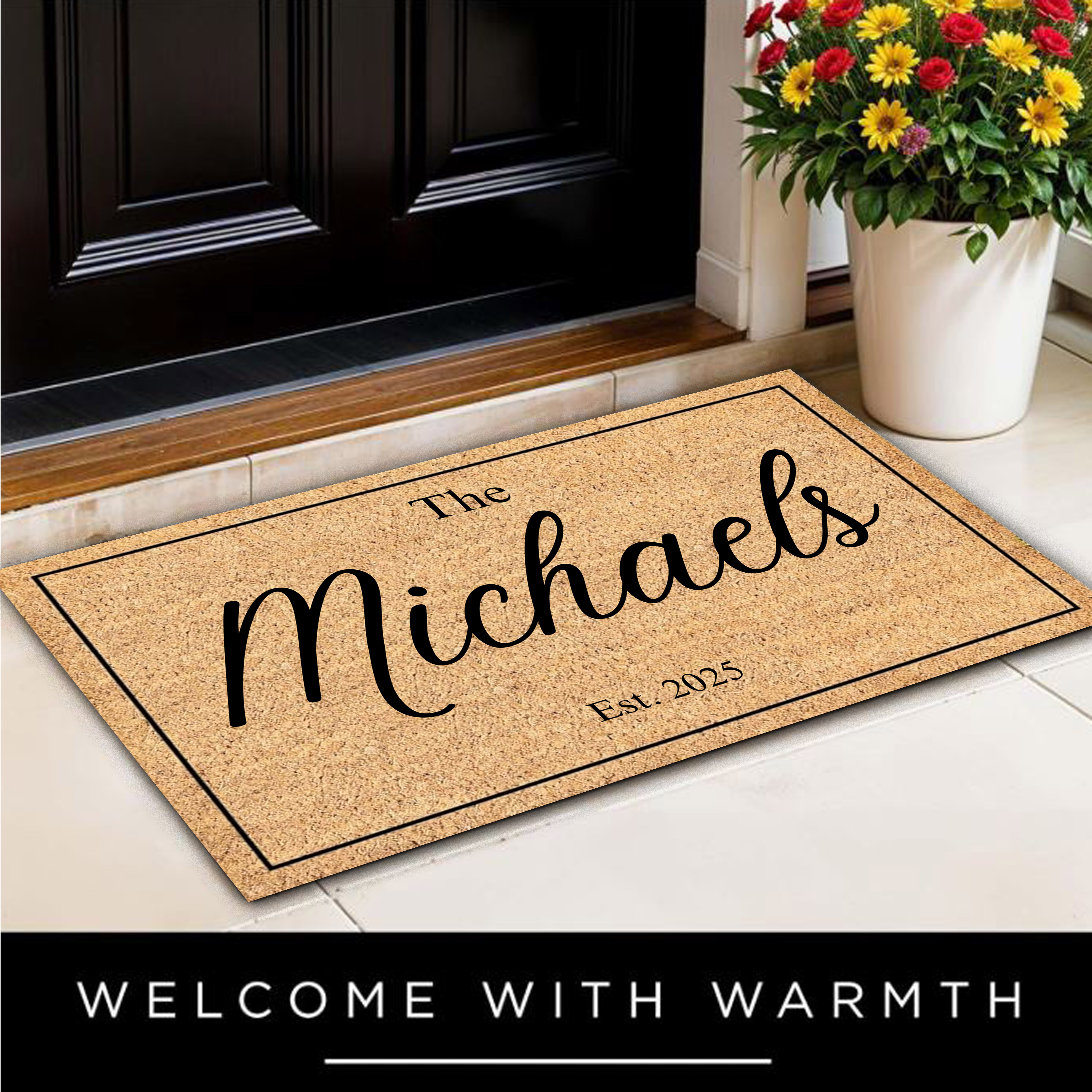 Rustic Personalized Family Name Doormat Est. 2025 – Custom Farmhouse Welcome Mat, 30x18in, Outdoor Indoor Non-Slip Front Porch Rug
