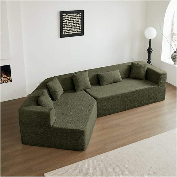 JERFIT Modular Cloud Couch Sectional Sofa, No Assembly Deep Seat Upholstered Loveseat for Living Room, Emerald Green
