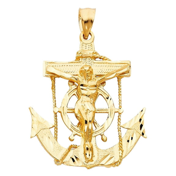14k Yellow Gold 3D Precision-Cut Crucifix Anchor Mariners Cross Pendant Charm Jewelry Female Unisex