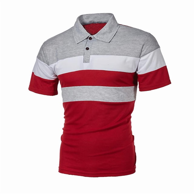 Polo de manga corta a rayas con bloques de colores para hombre, camiseta con cuello de verano, camisetas