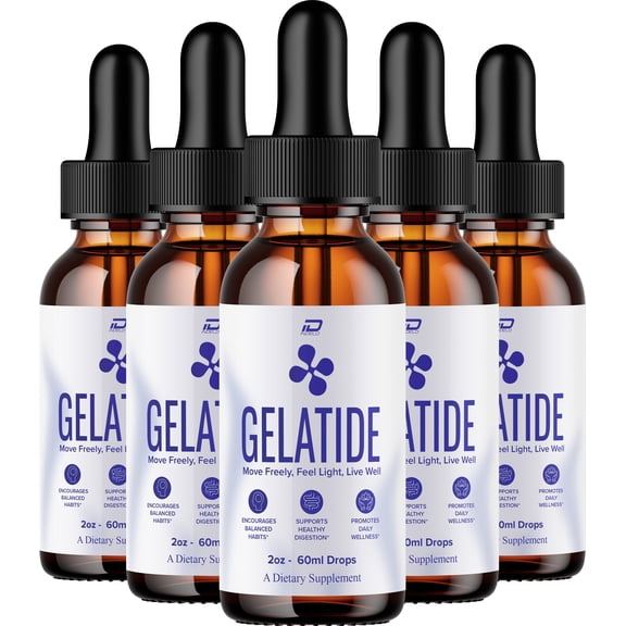 Gelatide Liquid Drops – Gelatide Natural Blend Healthy Organic Support, 5 Pack, 5 Month Supply