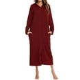 thumbnail image 2 of Jinda Women's Cotton Robe House Coat Hoodie Zip Up Duster Housedress Long Sleeve Nightgown Hooded Zipper Warm Winter Spring Housecoat Sleeping Burgundy Small, 2 of 4