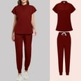 thumbnail image 4 of WTOBBY Women's Quick-Dry Short Sleeve Scrubs Set with Pockets, Solid Color V-Neck Top and Pants, 2-Piece Nursing Uniform, Medical Workwear for Healthcare Professionals,Wine M, 4 of 4