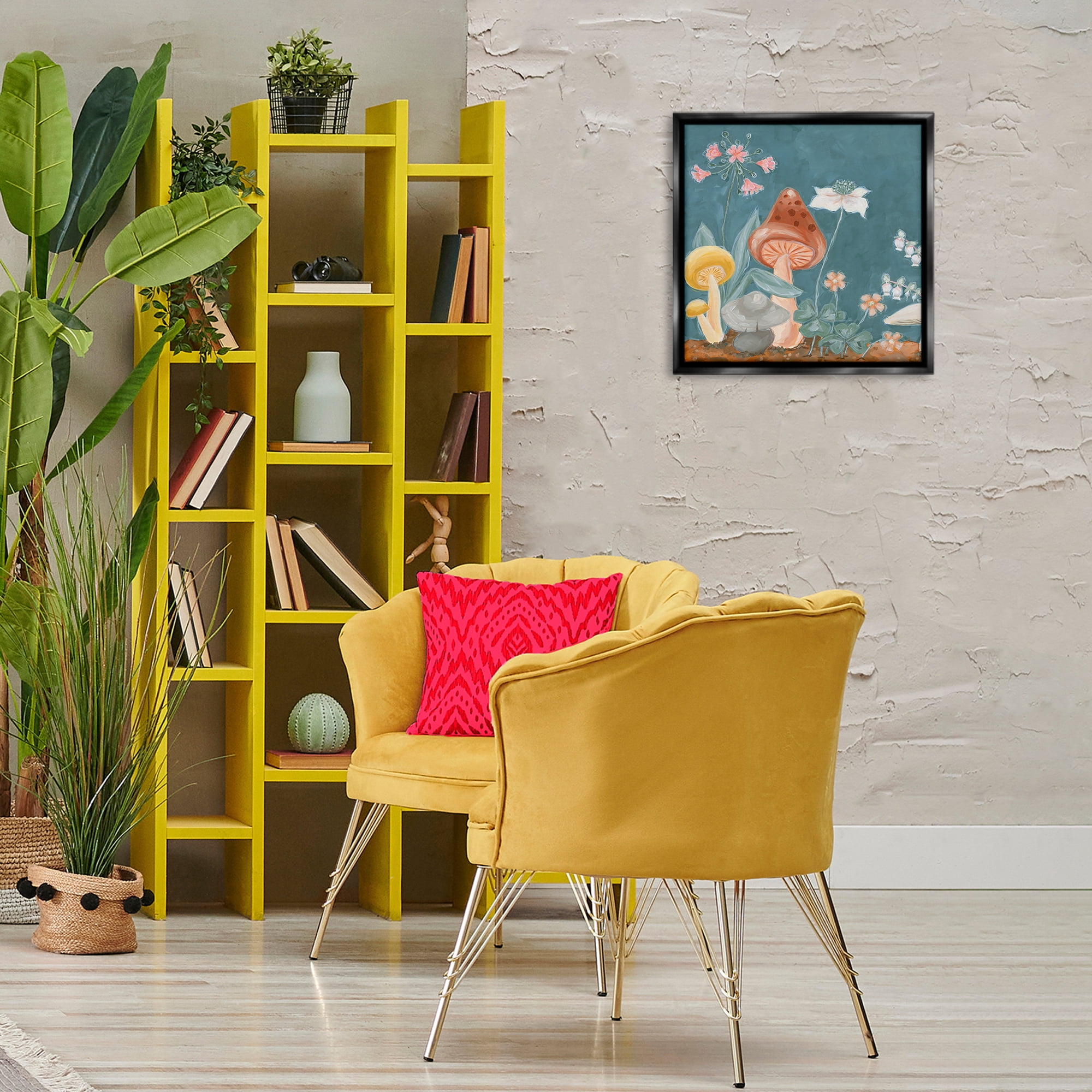 Stupell Industries Forest Floor Mushrooms Plants & Flowers Painting Black Floater Framed Canvas Art Print Wall Art, 18 x 18