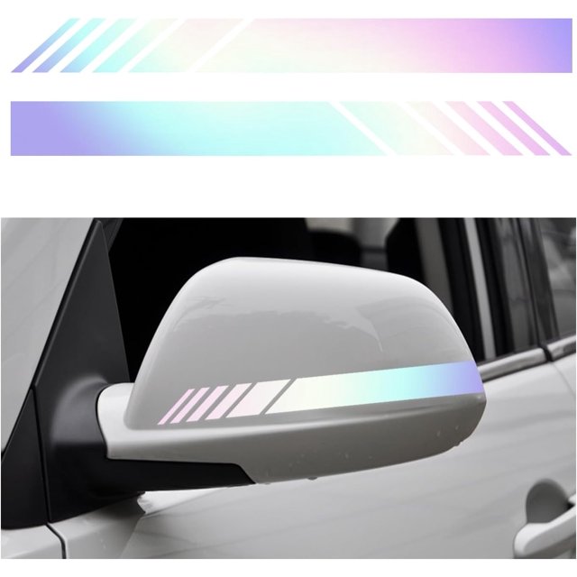 Yazoeia 2PCS Car Rear View Mirror Stickers, Waterproof Auto Side Rearview Mirrors Decal Stripes, Universal Anti-Collision Striped Automotive Warning Stripes for Most Vehicles (Colorful)