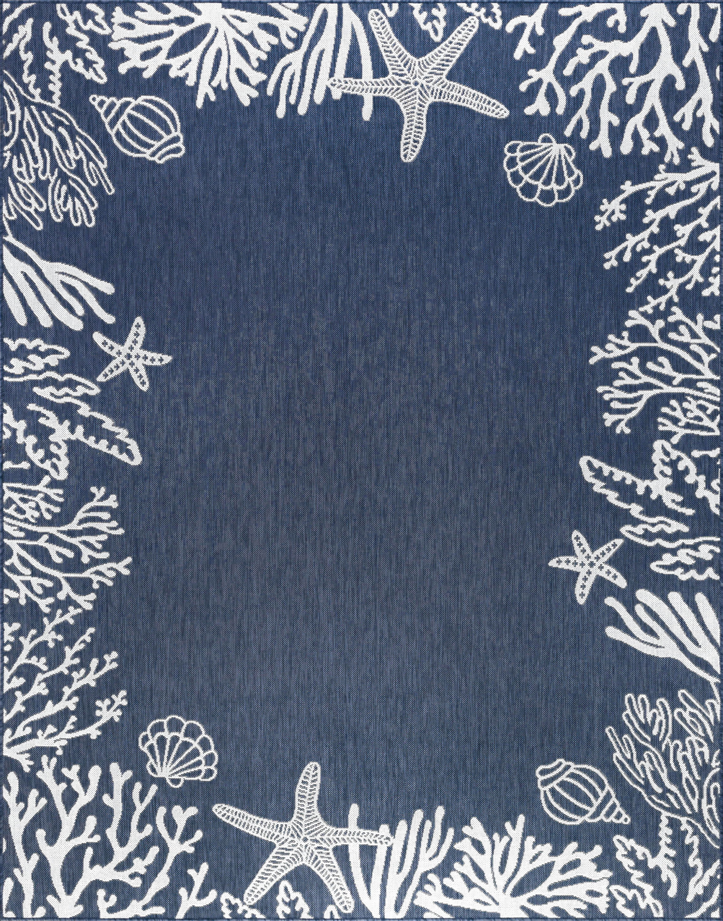 8x10 Water Resistant, Large Indoor Outdoor Rugs for Patios, Front Door Entry, Entryway, Deck, Porch, Balcony | Outside Area Rug for Patio | Navy, Coastal | Size: 7'10'' x 10'2''