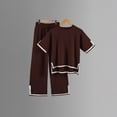 thumbnail image 2 of fatyb Womens Sweater Set Two Piece Outfit Summer Knit Short Sleeve Tops & Wide Leg Pants Lounge Sets, 2 of 5