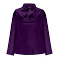 thumbnail image 5 of Olyvenn Womens Elegant Cowl Neck Satin Blouse Long Sleeve Tops Dressy Business Casual Office Work Silk Shirt Spring Outfits Purple L, 5 of 6