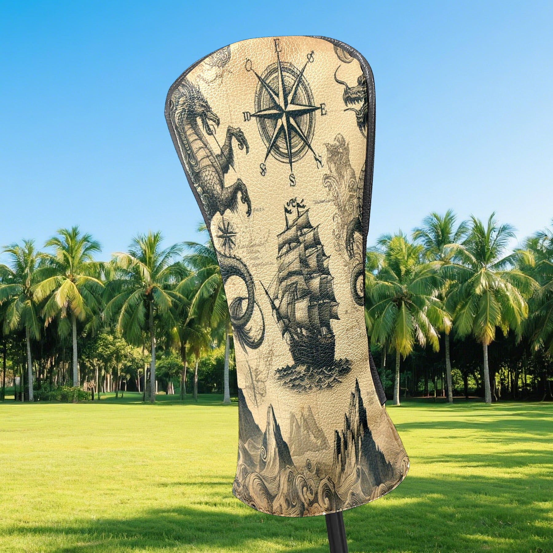 Golf Club Covers, Brown Sailing Beasts Premium PU Leather Driver Hybrid Putter Head Covers with Velvet Lining, Waterproof Golf Gifts for Men Women