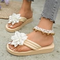 thumbnail image 4 of Rokment Women's Beach Platform Flip Flops Bohemian Flower Lace Bow Memory Foam Dress Slip on Sandals Bride Wedding Casual Flat Thongs Slides Summer Slippers White Size 9, 4 of 7