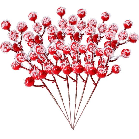 30 Pieces Artificial Holly Berry Stem Picks,8.2" Christmas Berry Picks,Sprays Snowy Fake Red Berries for Christmas Tree Branches Fillers Ornaments Valentine DIY Crafts Wedding Home Party Winter Decor
