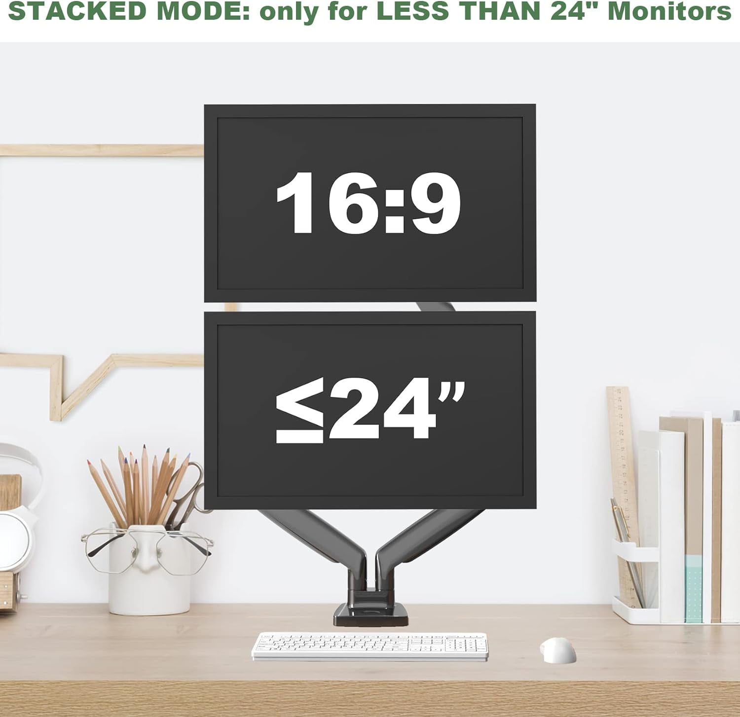 Dual Monitor Mount for Two Ultrawide 22-35 Inch Screens, Fully Adjustable Gas Spring Double Arm Stand with VESA 75x75/100x100mm, Holds 26.5lbs Each, Clamp & Bolt Mount