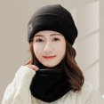 thumbnail image 4 of Xinwanna 2 Pcs/Set Lady Winter Beanie Scarf Sert Knitted Elastic Ear Protection Brimless Windproof Cap Neck Wrap Set Outdoor Cycling Skiing Headwear (Black), 4 of 13