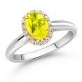 thumbnail image 2 of Gem Stone King 925 Sterling Silver and 10k Yellow Gold Canary Mystic Topaz and White Lab Grown Diamond Halo Engagement Ring for Women (0.93 Cttw, Gemstone, Oval 7X5MM, Size 6), 2 of 4