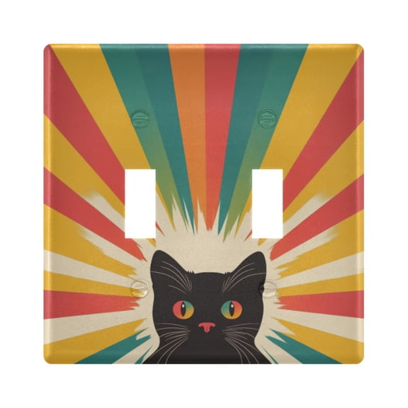 Yayeee Toggle Light Switch Wall Plate 2-Gang 4.56"x4.48" Decorative Outlet Cover, Colorful Black Cat