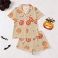 thumbnail image 4 of FYDUU Halloween Girls Pajamas Set Pumpkin Print Short Sleeve Top and Shorts Kids Sleepwear Holiday Pajama Sets for Girls Daily Loungewear 5-6 Years, 4 of 9