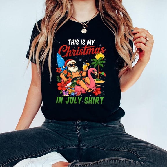 This Is My Christmas in July Shirt Santa Summer Xmas T-shirt, Xmas Shirt, Christmas In Summer, Summer Vibes Shirt, Tropical Santa TH240602