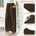 thumbnail image 3 of TEMOFON Pants for Women Wide Leg Linen Pant Casual Palazzo Summer Flowy Pants with Pocket Coffee Drawstring Loose Lounge Pants L, 3 of 10
