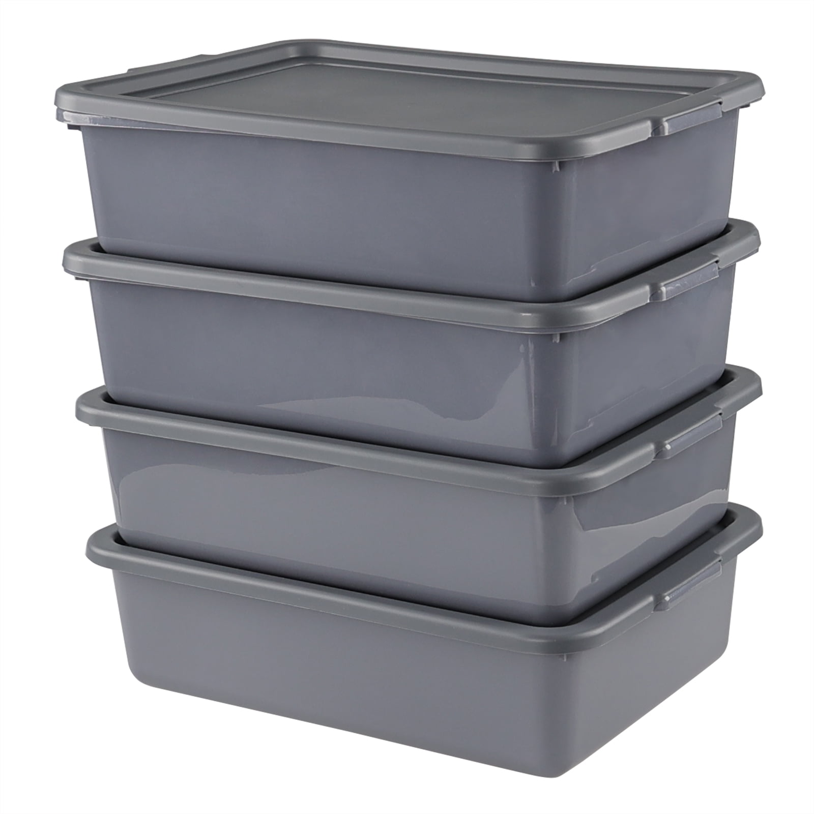 Doryh 13 L Gray Commercial Bus Box Tubs with Lids, 4Pack Plastic
