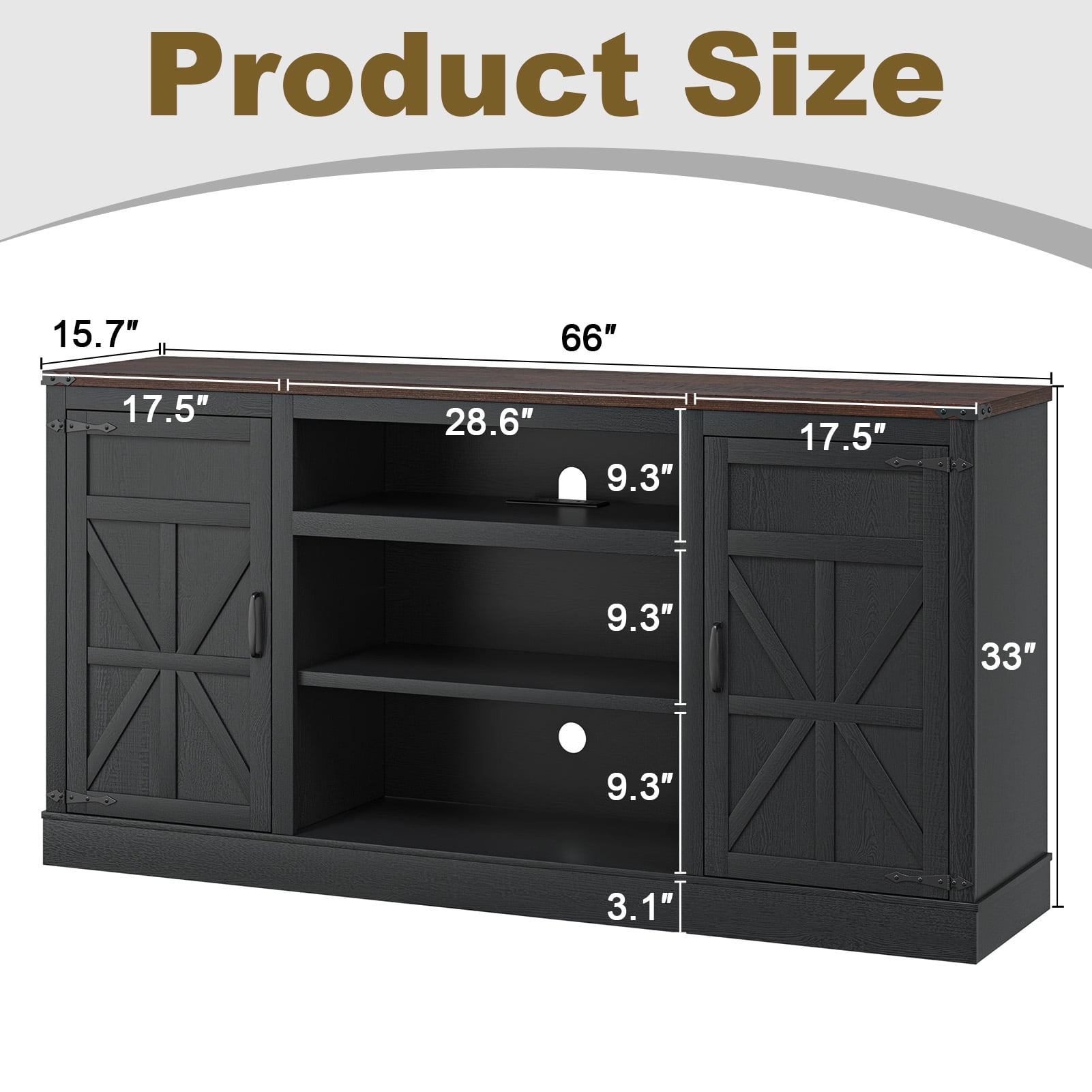66" Farmhouse TV Stand for 65" 70" 75" TVs with Charging Station, 33" Tall Entertainment Center Console Table with Adjustable Shelves/4 Layer Storage for Living Room