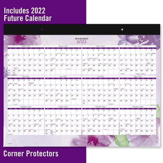 AT-A-GLANCE Beautiful Day 13-Month Monthly Desk Pad Calendar, 21 3/4" x 17", January 2021 to January 2022 - SK38-704-21