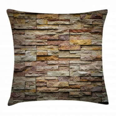 Marble Throw Pillow Cushion Cover, Urban Brick Slate Stone Wall with Rocks Featured Facade Architecture Town Picture, Decorative Square Accent Pillow Case, 16 X 16 Inches, Multicolor, by Ambesonne