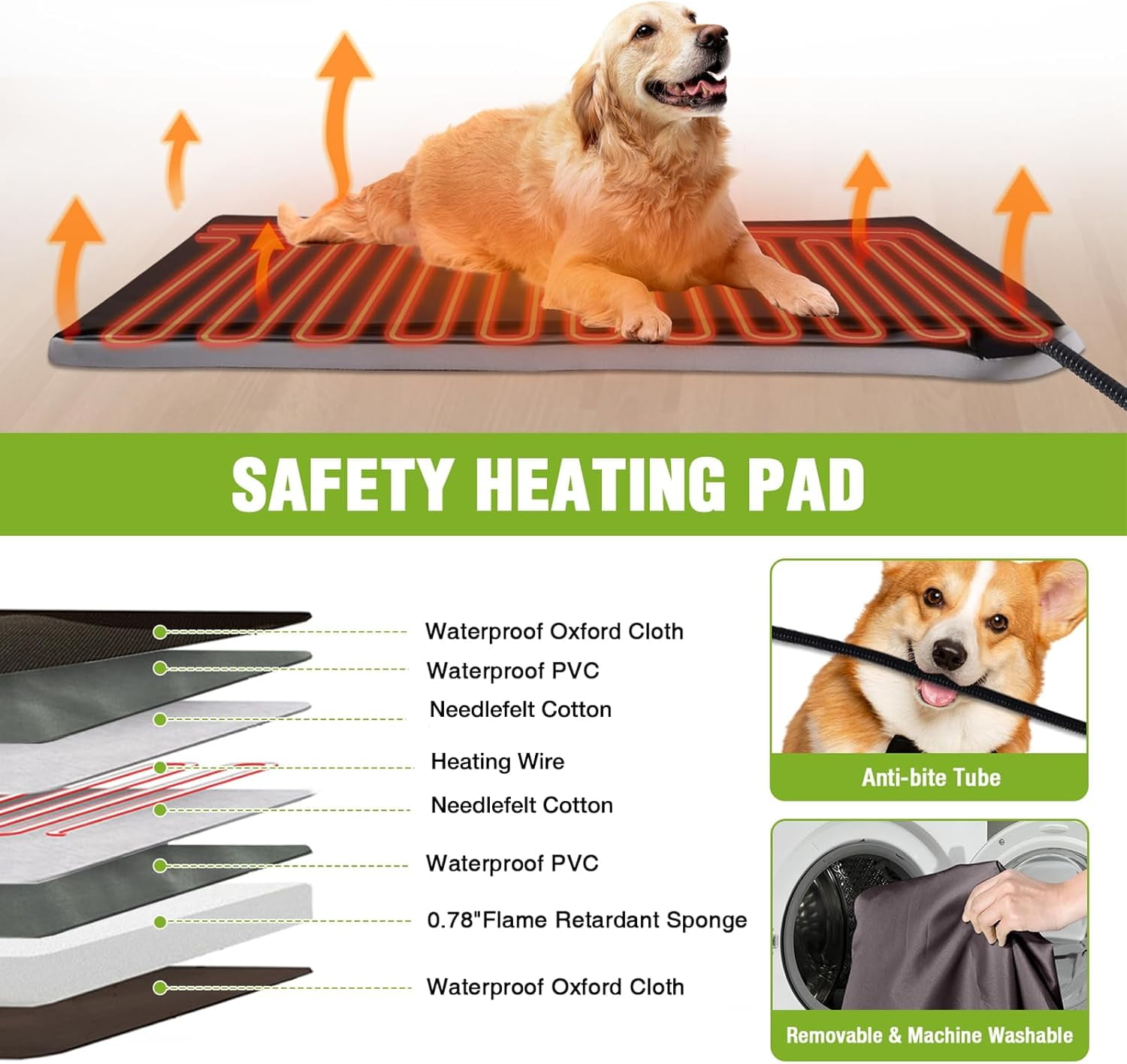 Aivituvin Heated Dog House Outdoor with Heating Pad and Insulated Liner, Wooden Dog Kennel with Anti-Chewing Metal Frame, Weatherproof Dog Shelter with Bowls for Outdoor or Indoor Use (Light Brown)