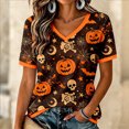thumbnail image 4 of SIYUDAN Halloween Shirts Women V Neck Short Sleeve Pumpkin Shirts for Women Graphic Tshirts for Women Black Tshirt for Women Fall Shirts for Women, Size XL, 4 of 6