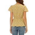 thumbnail image 3 of Allegra K Women's Floral Print Short Sleeves High Waist Tie Neck Peplum Top, 3 of 6