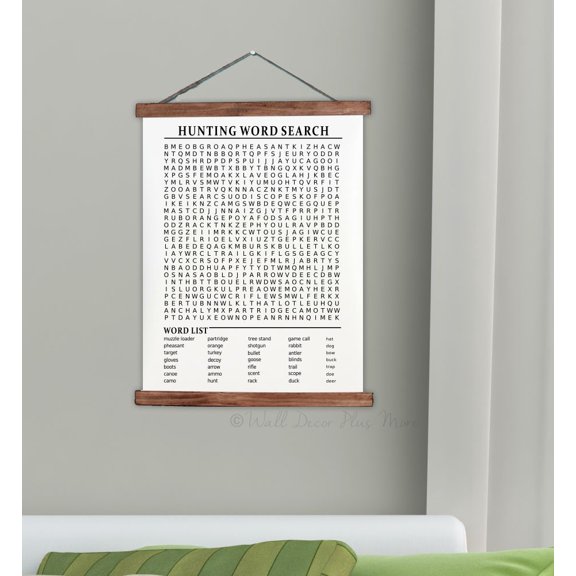 Wood, Canvas Sign, Hunting Word Search Puzzle Man Cave Decor Print, Lightweight Ready to Hang Wall Hanging, 19x24-Inch