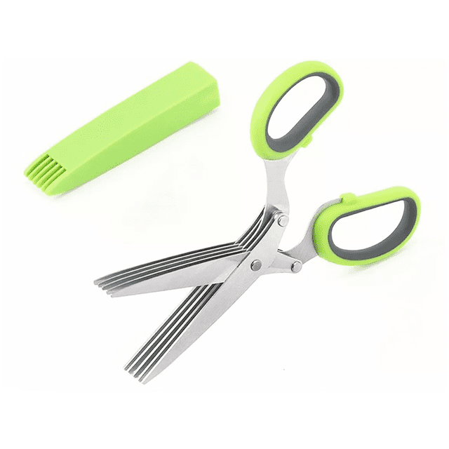 Tijeras de COCINA LAB.G para Picar Verduras con 5 Hojas y Cubierta Plata con verde