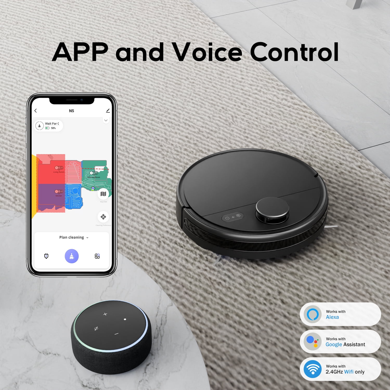 Kipvvo N5 Robot Vacuum Cleaner with LiDAR Navigation, Pet-hair, Powerful Suction, 3D Mapping, for Pet Hair, Hard Floors.