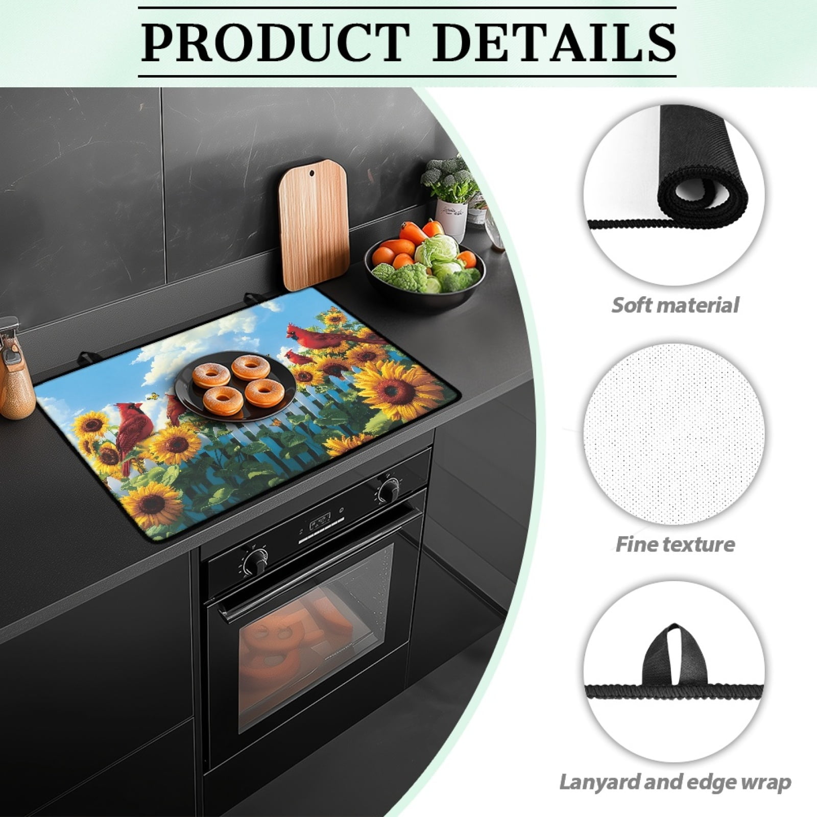 SEANATIVE Stove Top Cover for Glass Stove Cooktop Oven Mat Electric Stove Cover Countertop Surface Protection Multipurpose Electric Stove Mat, Sunflower North American Cardinal Bird Butterfly
