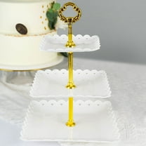 Efavormart 13" White 3-Tier Square Cupcake Stand, Dessert Holder - Plastic With Heart Design Scalloped Edges