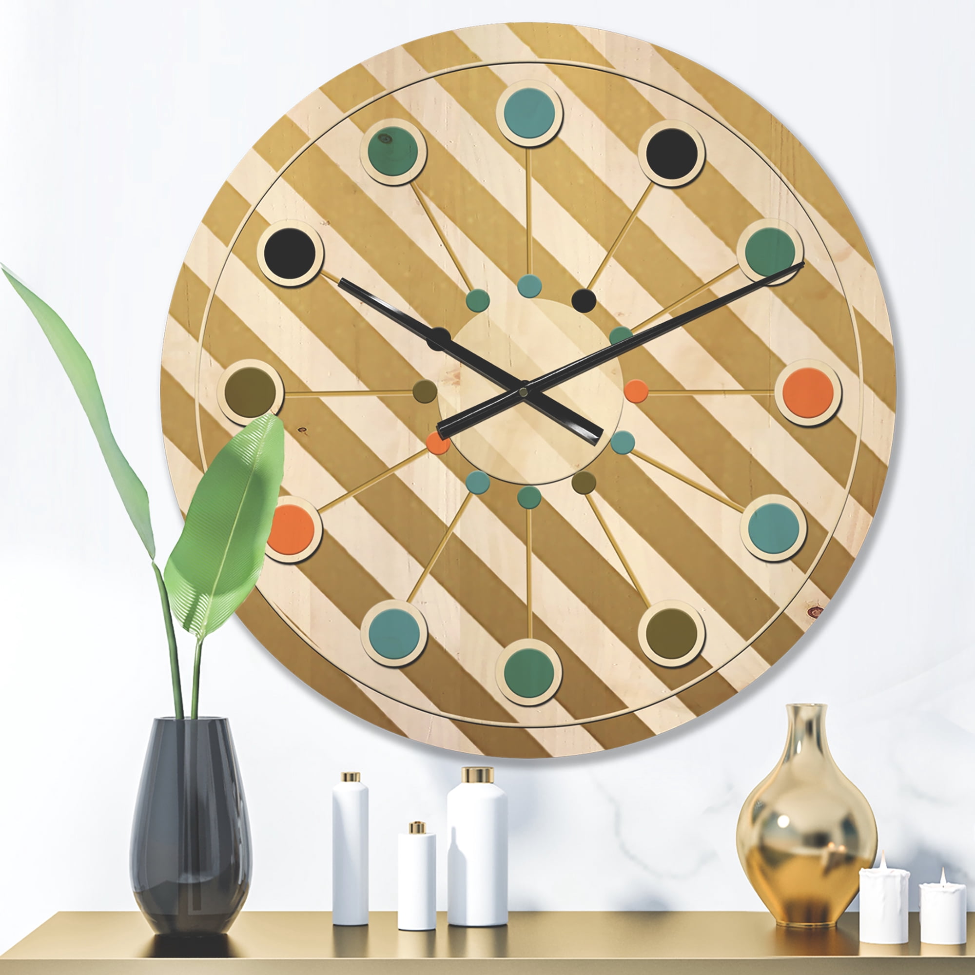 Designart 'Gold Diagonal Retro Design' Mid-Century Modern Wood Wall Clock