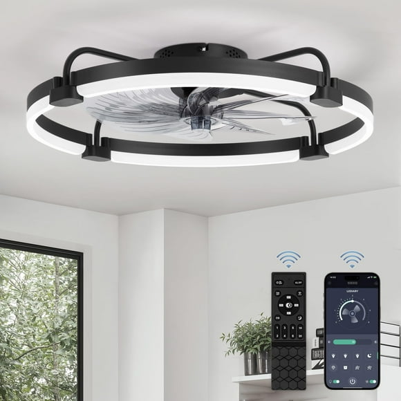 Ventilador de techo LEDIARY, 61 cm, luz regulable, 6 velocidades, color negro