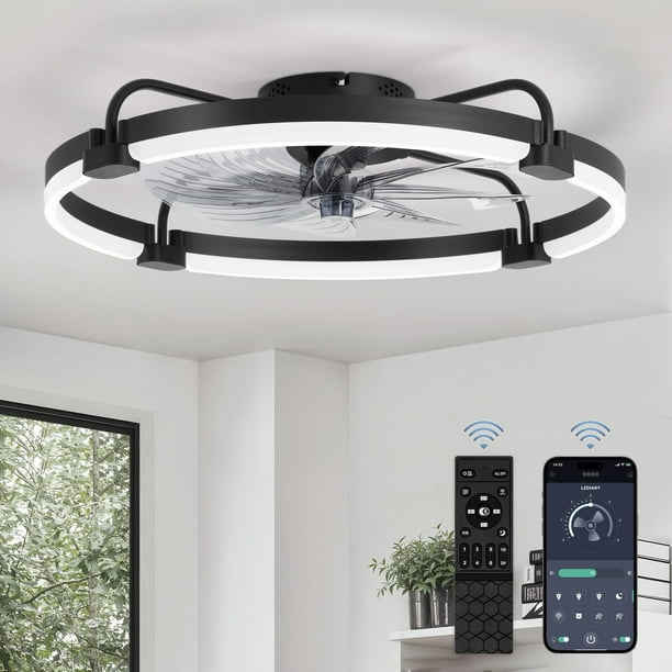 Ventilador de techo LEDIARY, 61 cm, luz regulable, 6 velocidades, color negro