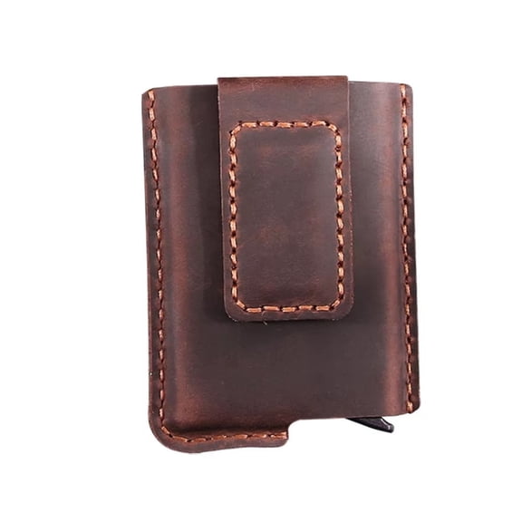 Handmade PoP Up Genuine Leather Pop-Up Credit Card Holder for Men, RFID Blocking Minimalist Smart Wallet with Note Compartment