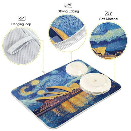 

BZSMCE Dish Drying Mat Starry Echoes Pattern Design Drying Mats