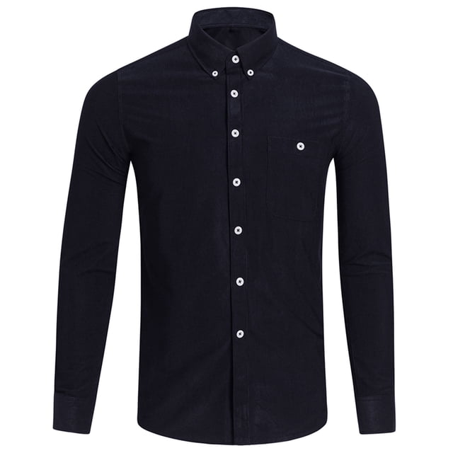 Corduroy Casual Lapel Button Button Chest Pocket Solid Color Long-sleeved Mens Shirt