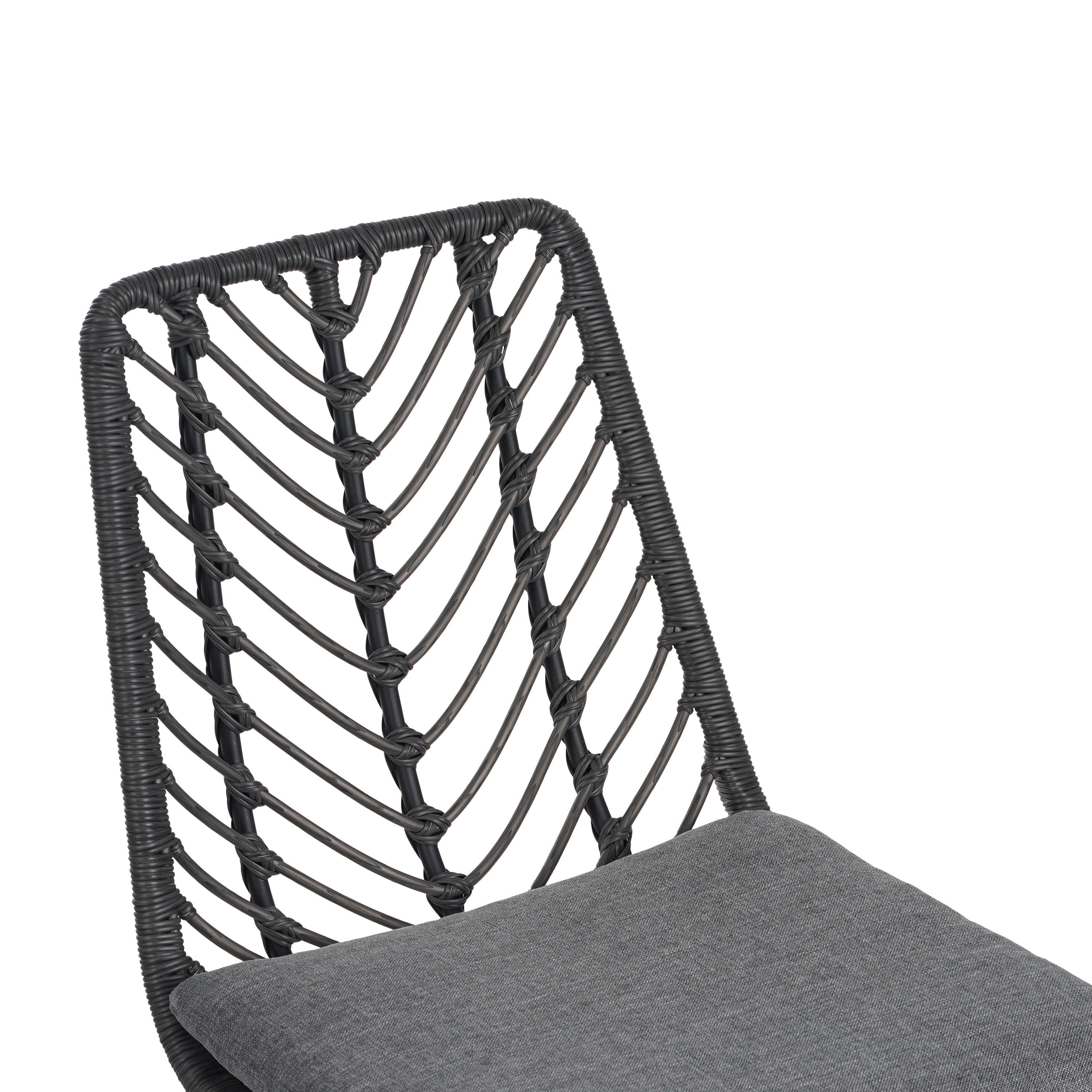 Outdoor Dining Chairs, Patio Chairs Set of 2, Transitional PE Rattan and Iron Frame with Water-Resistant Cushions, Easy Assembly Seating for Deck or Garden in Gray